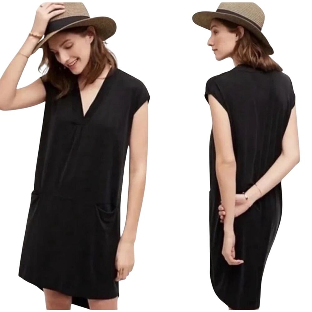 ANTHRO Womens Dolan black sheath dress, relaxed silky pockets Size XS
